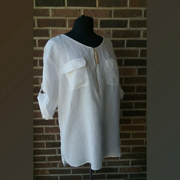 Ellen Tracy White Linen Blouse 